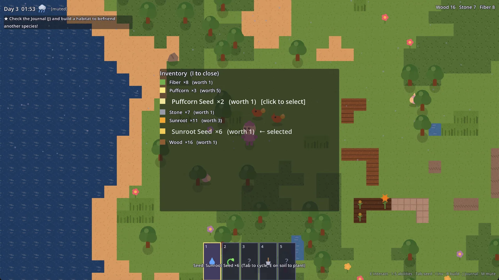 Fable's inventory screen in Blobbo's Island.
