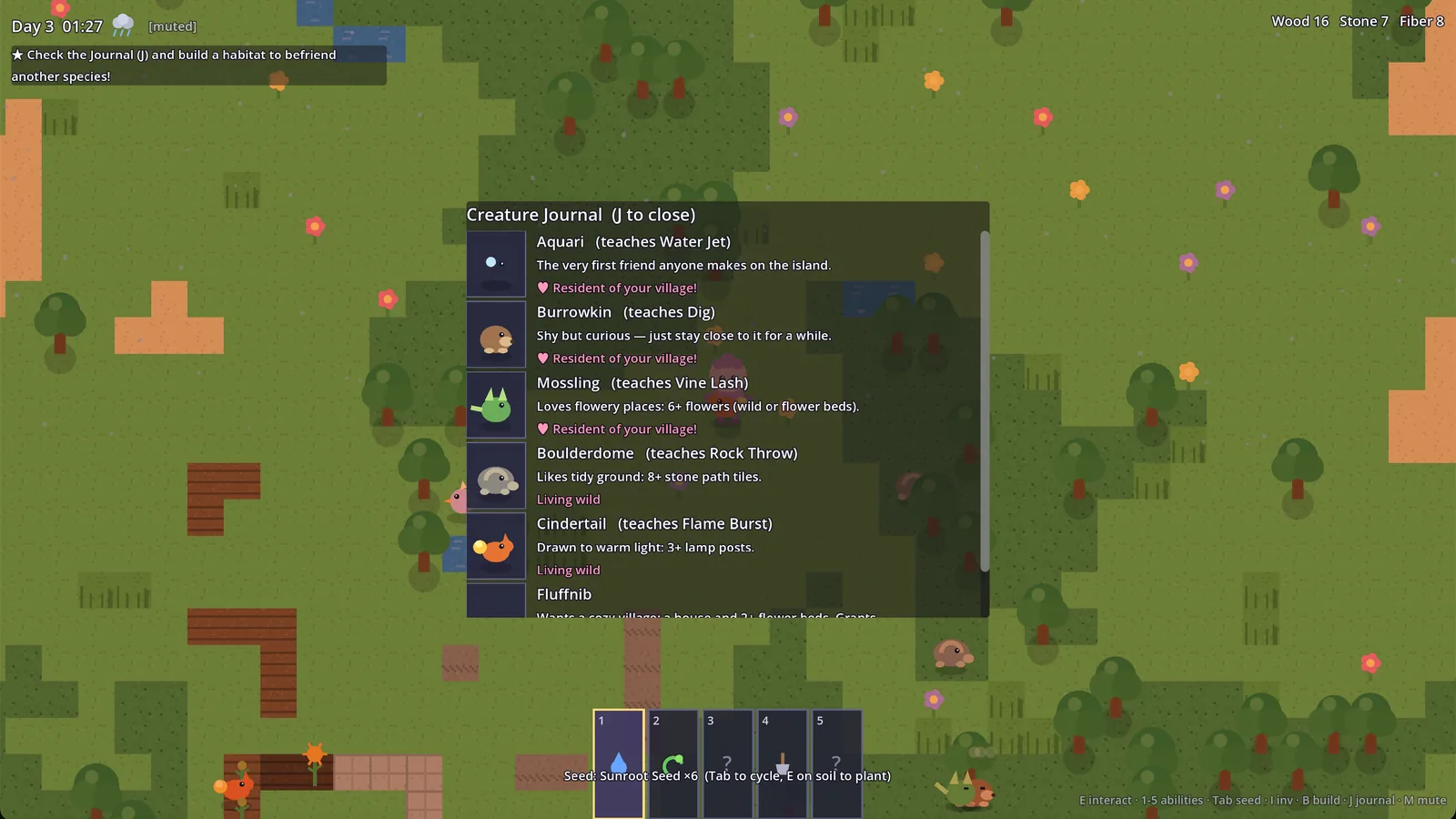 Fable's creature journal in Blobbo's Island.