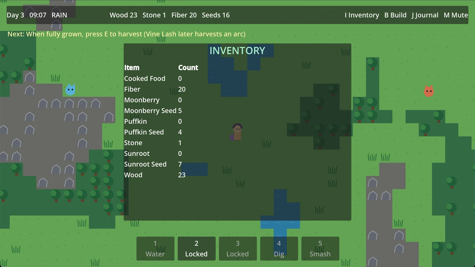 Sol's inventory screen in Shapehaven Island.