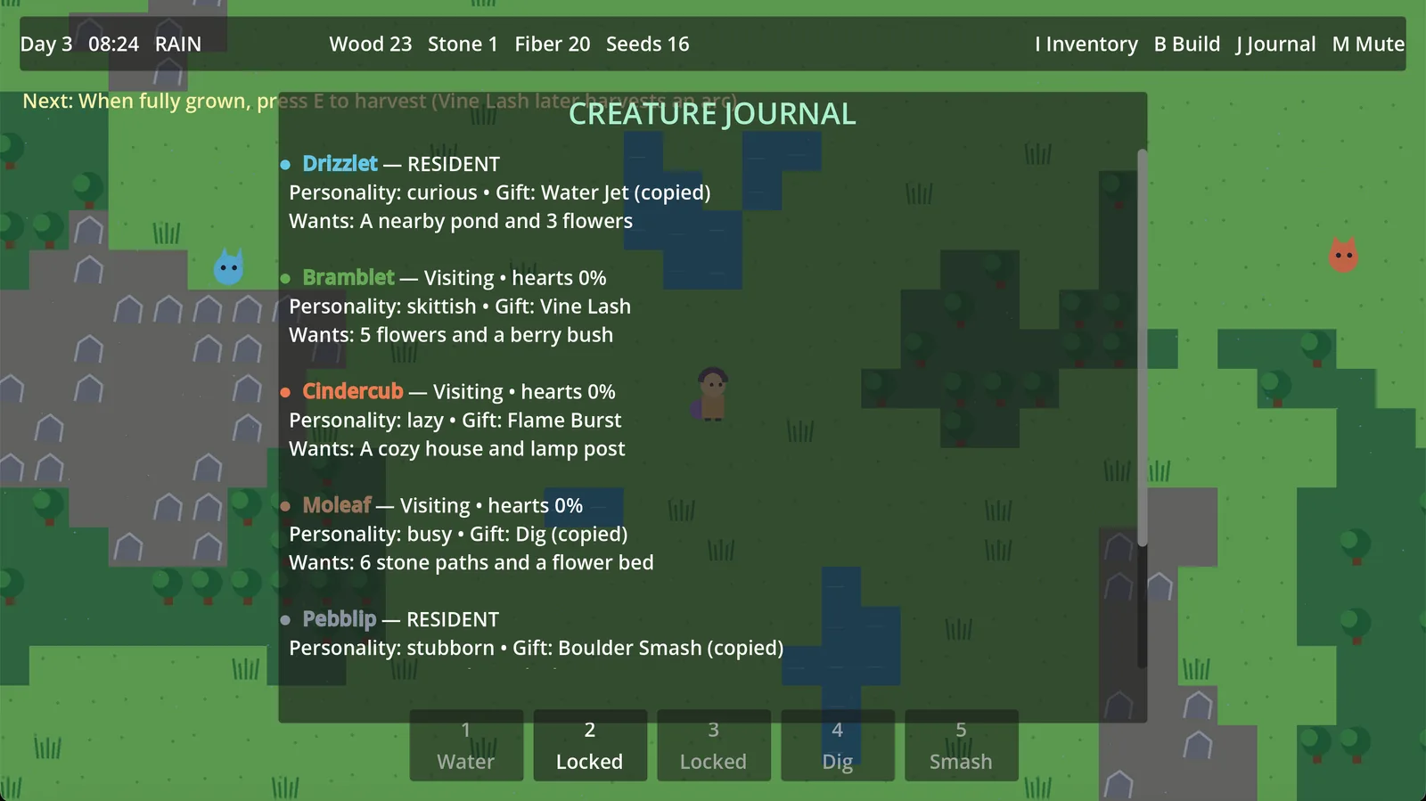 Sol's creature journal in Shapehaven Island.
