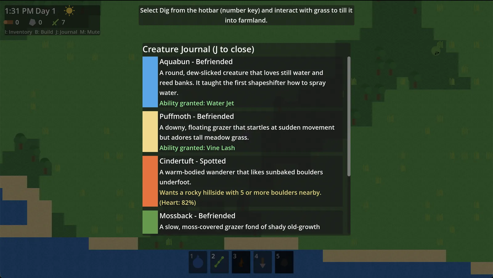 Sonnet's creature journal in Islet.